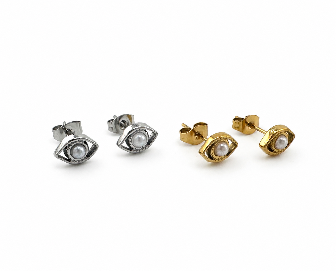 Mystic Eye Pearl Earrings Gold Silber – Evil Eye Ohrstecker Edelstahl wasserfest Geschenkidee – NEVAJA