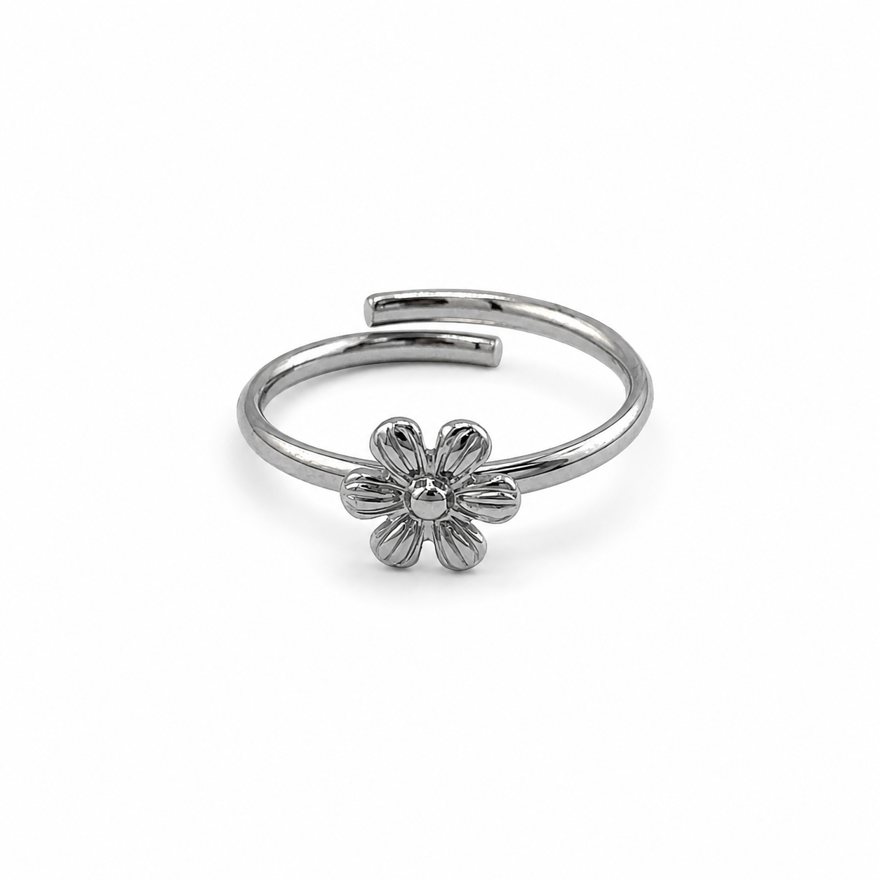 Dainty Daisy Open Ring Silber – Minimalistischer Blumen Ring hochglanzpolierter Edelstahl – NEVAJA