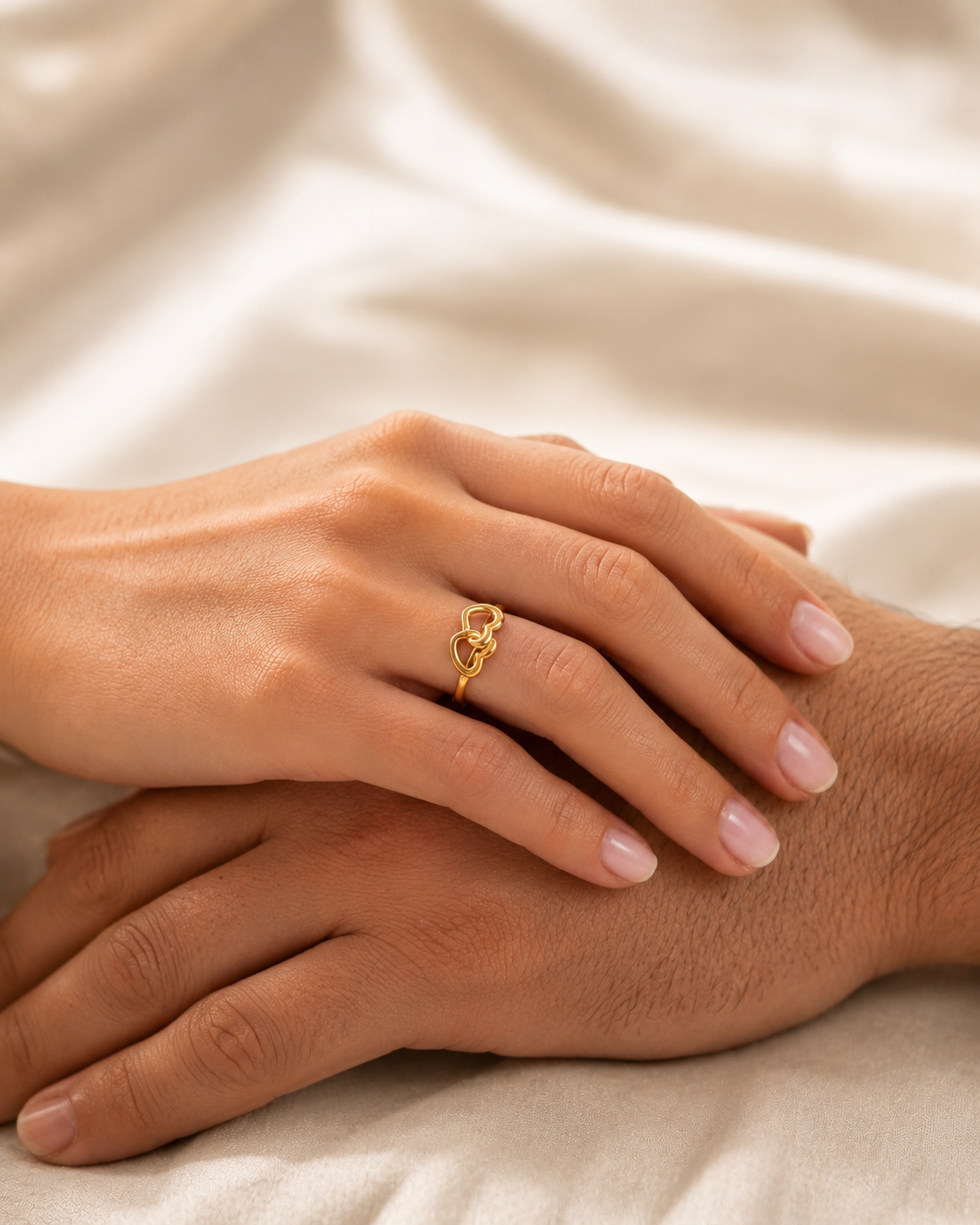 Entwined Hearts Adjustable Ring Gold getragen – Romantischer Herz Ring Lifestyle Liebesbeweis – NEVAJA