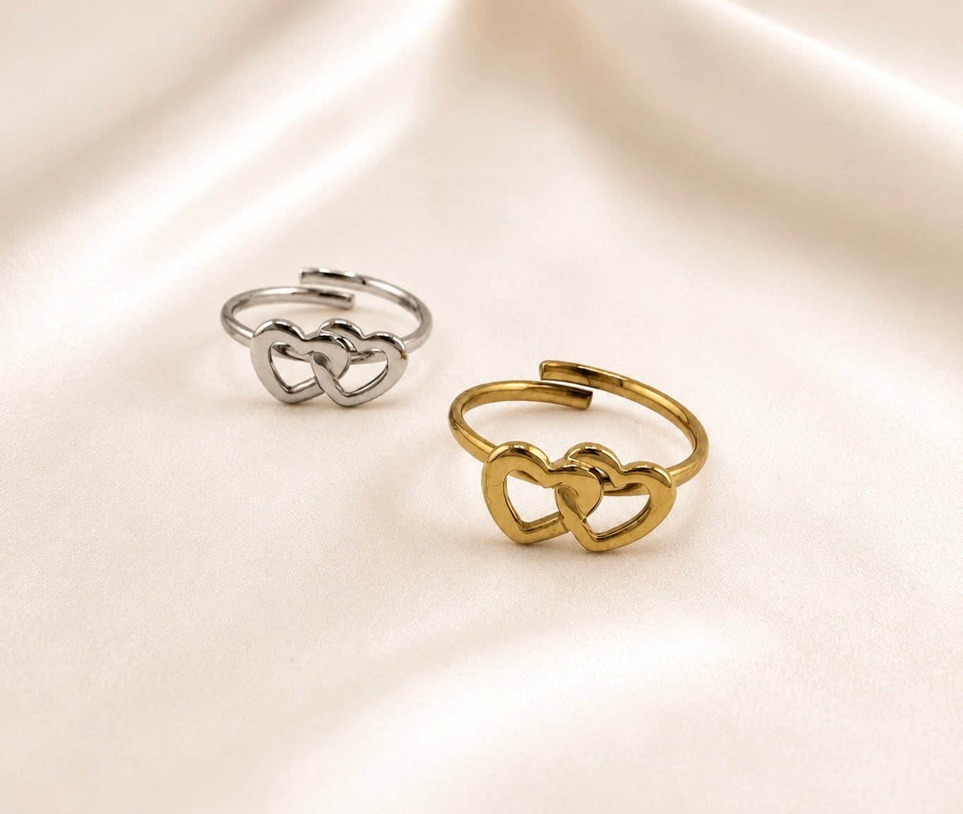 Entwined Hearts Adjustable Ring Gold Silber – Herz Ring Edelstahl wasserfest Geschenk – NEVAJA