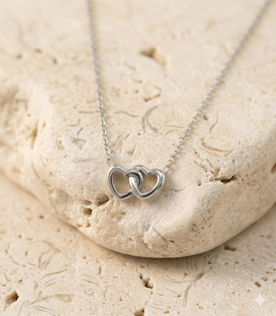 Interlocking Hearts Necklace Silber – Herz Halskette hochglanzpolierter Edelstahl Liebesbeweis – NEVAJA
