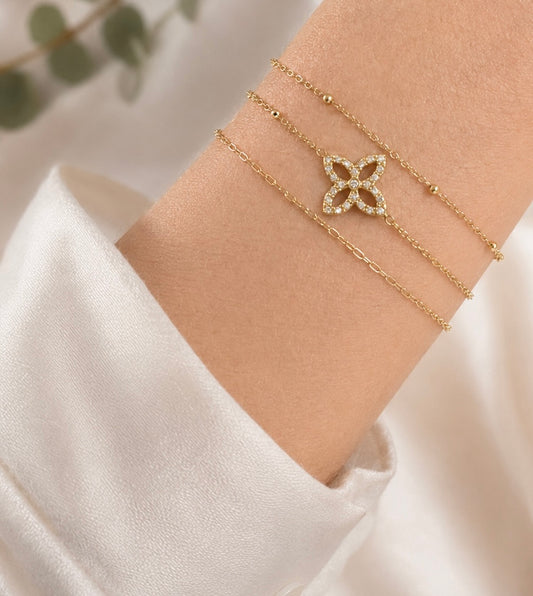 Marrakesh Magic Blossom Bracelet Gold getragen – Orientalisches Ornament Armband Pavé vergoldet – NEVAJA