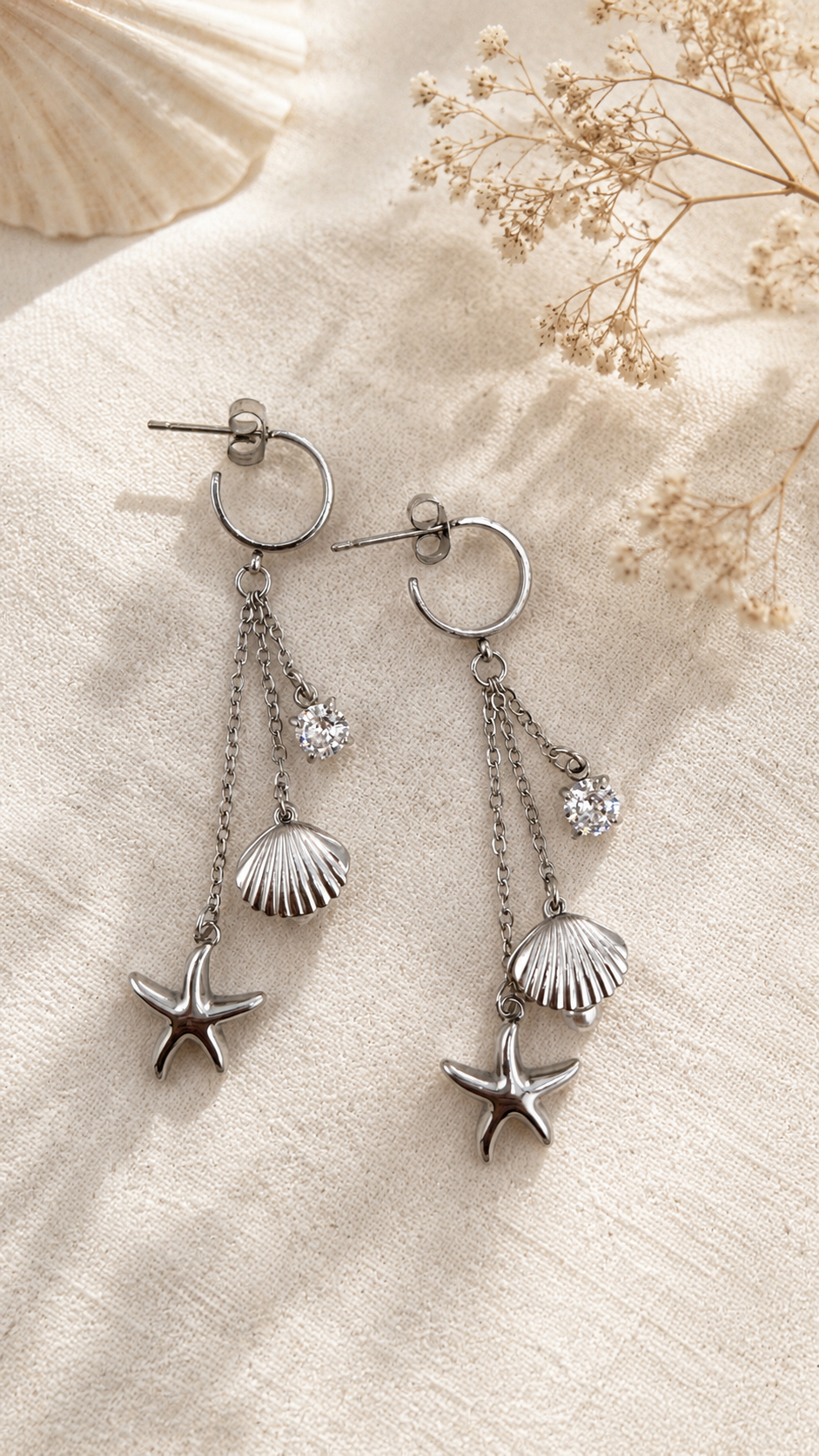 Seaside Layered Drop Earrings Silber – Beach Glamour Drop Earrings hochglanzpolierter Edelstahl – NEVAJA