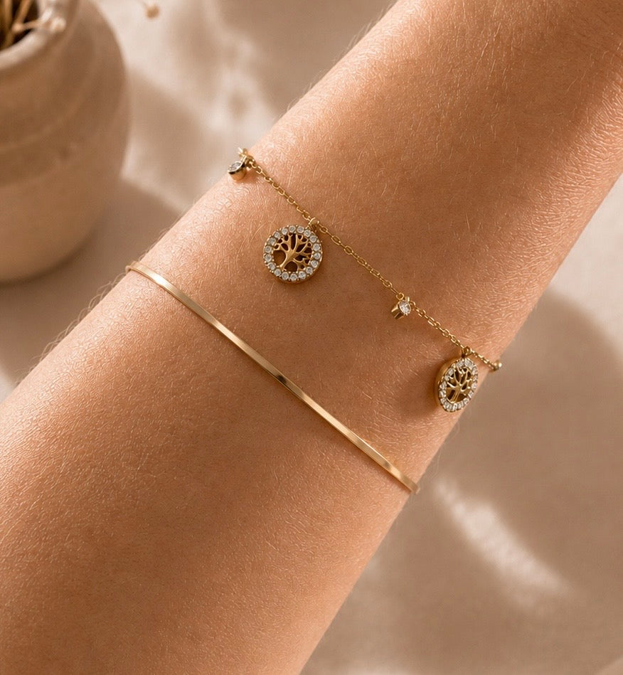 Tree of Life Pavé Charm Bracelet Gold Lifestyle – Talisman Armband Symbolschmuck Boho – NEVAJA